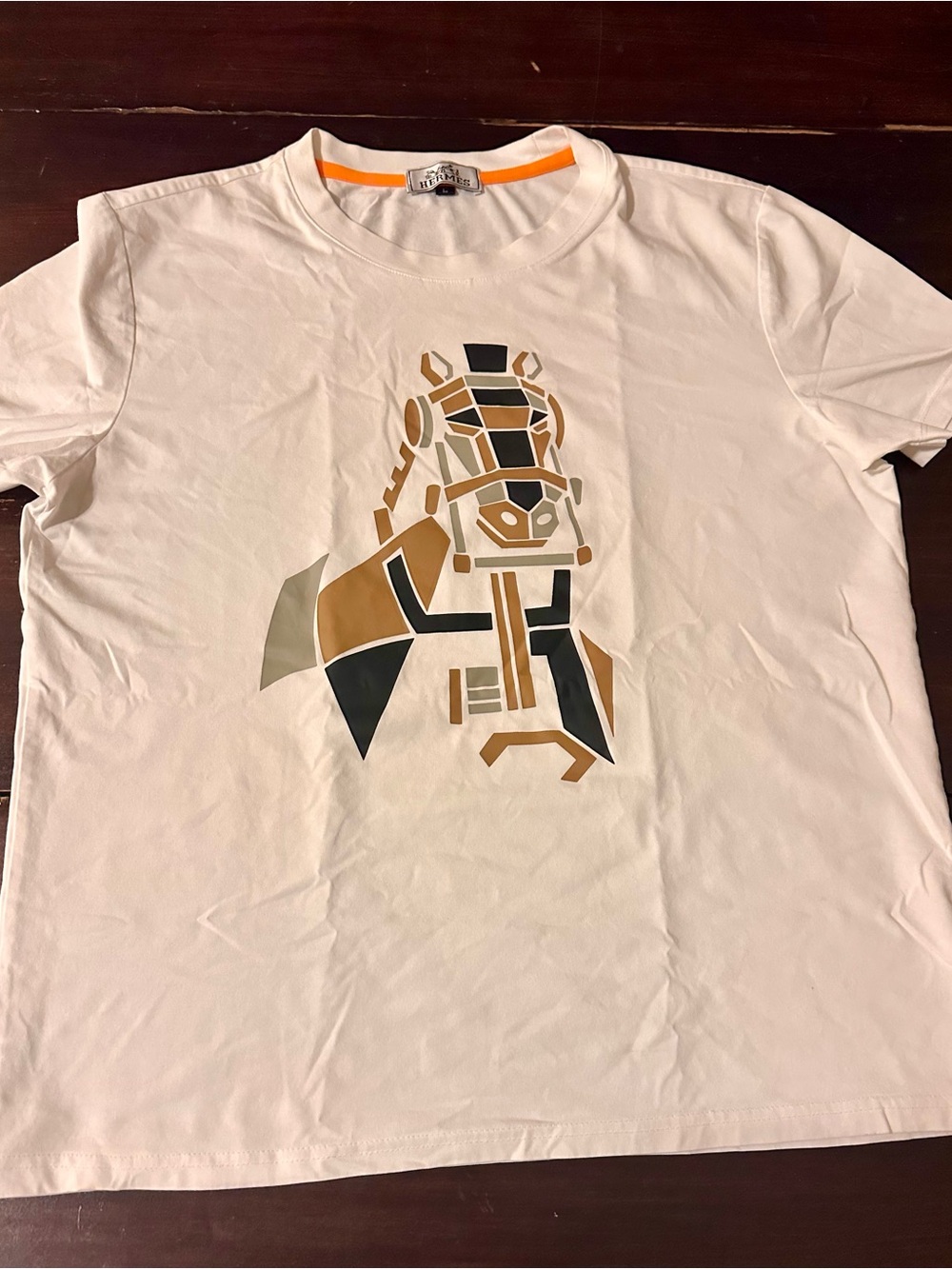 White Graphic T-Shirt with Gold & Black Horse Design